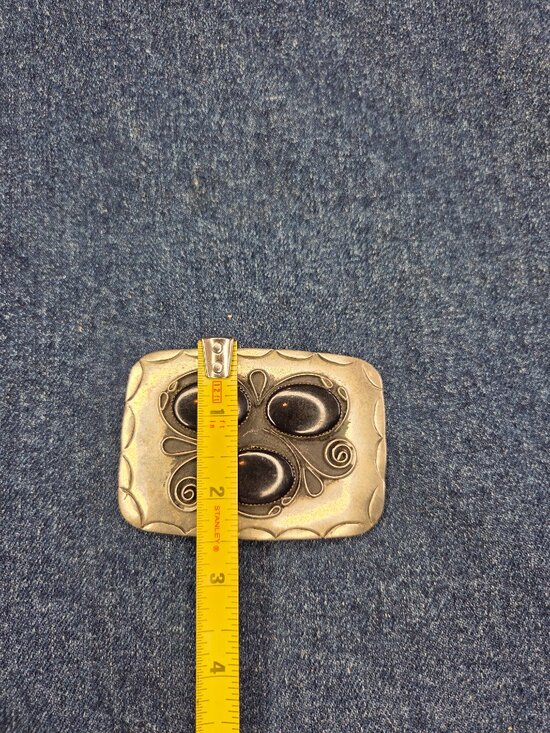 Handmade, Vintage - Arizona Silversmiths German Silver And Onyx Belt Buckle
